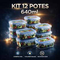 Conjunto 12 Pote Vidro Temperado Hermético Marmita 640ml