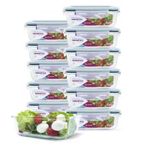 Conjunto 12 Potes De Vidro Retangular Tampa Hermética 640ml