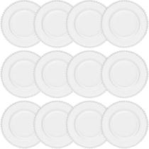 Conjunto 12 Pratos Rasos 28cm de Jantar Cristal Transparente Pearl Wolff Redondos