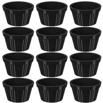 Conjunto 12 Ramekins Pretos Canelados 90ml Potes Bowls Pequenos Uno Coza em Polipropileno Conjunto 12 Ramekins Pretos Canelados 90ml Potes Bowls Pequenos Uno Coza em Polipropileno