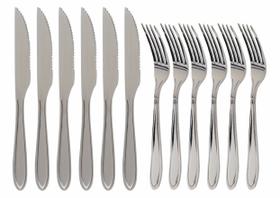 Conjunto 12 talheres de Mesa Aço inox 6 Facas + 6 Garfos Cozinha Elegante