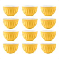 Conjunto 12 Tigelas Porcelana Canelada Amarela Sopas Caldos