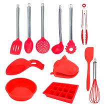 Conjunto 12 Utensílios de Silicone Vermelho