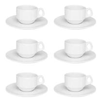 Conjunto 12 Xícaras de Cafezinho com pires Empilhável 75ml Branca Oxford Conjunto 12 Xícaras de Cafezinho com pires Empilhável 75ml Branca Oxford