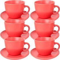 Conjunto 12Pçs Xícaras Com Pires Vermelho Em Cerâmica 210ml Conjunto 12Pçs Xícaras Com Pires Vermelho Em Cerâmica 210ml