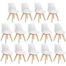 Conjunto 14 Cadeiras de Jantar Eames Wood Leda Design Estofada - Branco