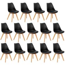 Conjunto 14 Cadeiras de Jantar Eames Wood Leda Design Estofada - Preto