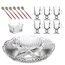 Conjunto 14 Peças Para Servir Café/Cappuccino 120ml Vidro/Aço Inox Conjunto 14 Peças Para Servir Café/Cappuccino 120ml Vidro/Aço Inox
