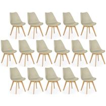 Conjunto 16 Cadeiras de Jantar Eames Wood Leda Design Estofada - Nude
