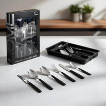 Conjunto 17 Peças Faqueiro com Porta Talher - Preta