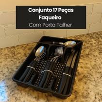 Conjunto 17 Peças Faqueiro Com Porta Talher - Preta