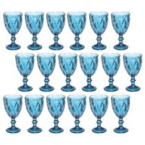 Conjunto 18 Copos Taça Azul Diamante 300ml Para Agua Vinho Conjunto 18 Copos Taça Azul Diamante 300ml Para Agua Vinho