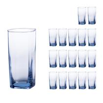 Conjunto 18 Copos Vidro Azul Degrade Luxo 320 ml Casa Linda