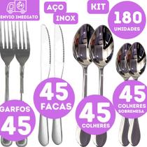 Conjunto 180 Talheres Inox 45 Garfo 45 Faca 45 Colher Mesa 45 Colher Sobremesa Utensilios de Cozinha Casa Nova