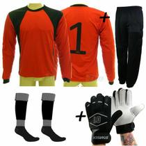 Conjunto 1Camisa 1Calca 1Meia 1Luva Goleiro vrm/pto infantil Tam: 6 a 14 - Lince