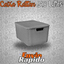 Conjunto 1X Caixa Organizadora Rattan 5,8 Litros Grande Com Tampa Organizador Cozinha Sala Quarto Banheiro Jardim Limpeza Decoração