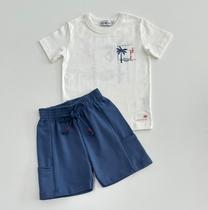 Conjunto 2/14 Divertto Camiseta Branca e Bermuda Azul Conjunto 2/14 Divertto Camiseta Branca e Bermuda Azul