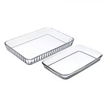 Conjunto 2 Assadeiras Vidro Travessa Retangular Linha Borcam Utensilio Cozinha Assados Doces Lasanha 21x33cm e 27x39,5cm