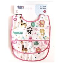 Conjunto 2 babadores plástico rosa c/ bolso - First Steps Conjunto 2 babadores plástico rosa c/ bolso - First Steps