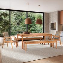 Conjunto 2 Bancos 2 Cadeiras 1 Mesa 180cm - Varanda Coberta/Área Gourmet Traço Marrom/Stain Jatobá/Corda Rami Conjunto 2 Bancos 2 Cadeiras 1 Mesa 180cm - Varanda Coberta/Área Gourmet Traço Marrom/Stain Jatobá/Corda Rami