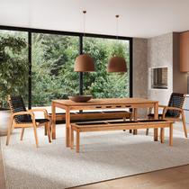 Conjunto 2 Bancos 2 Cadeiras 1 Mesa 180cm - Varanda Coberta/Área Gourmet Traço Preto/Stain Jatobá/Corda