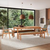 Conjunto 2 Bancos 2 Cadeiras 1 Mesa 180cm - Varanda Coberta/Área Gourmet Traço Verde/Stain Jatobá/Corda Oliva