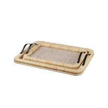 Conjunto 2 Bandejas Decorativas em Fibra Natural Rattan e Alça de Metal NP0051 BTC Conjunto 2 Bandejas Decorativas em Fibra Natural Rattan e Alça de Metal NP0051 BTC