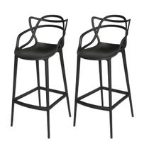 Conjunto 2 Banqueta Allegra Alta Master Empilhavel Resistente Preta Cozinha Americana Balcão Polipropileno