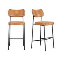 Conjunto 2 Banquetas Alta Stela Base Metálica Preta material sintético Whisky - Belliv Decor