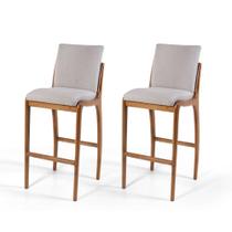 Conjunto 2 Banquetas Altas com Encosto Estofadas em Madeira Maciça Garbo Cinza Claro - Straub Web Conjunto 2 Banquetas Altas com Encosto Estofadas em Madeira Maciça Garbo Cinza Claro - Straub Web