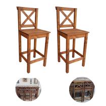 Conjunto 2 Banquetas Altas com Encosto Madeira Resistente Estilo Rústico Cor Imbuia Cozinha Balcão Bar