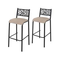 Conjunto 2 Banquetas com Assento Fixo para Cozinha Preto/Bege Conjunto 2 Banquetas com Assento Fixo para Cozinha Preto/Bege