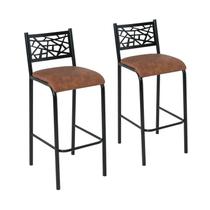 Conjunto 2 Banquetas com Assento Fixo para Cozinha Preto/Caramelo Conjunto 2 Banquetas com Assento Fixo para Cozinha Preto/Caramelo