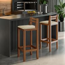 Conjunto 2 Banquetas em Madeira Maciça Alta 98 Cm Ibiza - Malbec Assento Off White Conjunto 2 Banquetas em Madeira Maciça Alta 98 Cm Ibiza - Malbec Assento Off White