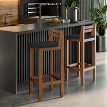 Conjunto 2 Banquetas em Madeira Maciça Ibiza Balcão 98 Cm - Malbec Assento Preto