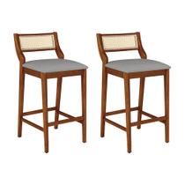 Conjunto 2 Banquetas Lagum Conforto Estofada Jequitibá Natural Linho Cinza Palha Sextavada