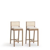 Conjunto 2 Banquetas Madeira Maciça Encosto em Tela Natural e Assento Estofado Serena Marrom/Nogueira