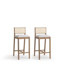 Conjunto 2 Banquetas Madeira Maciça Encosto em Tela Natural e Assento Estofado Serena Marrom/Nogueira