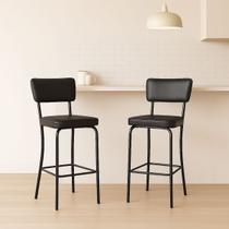 Conjunto 2 Banquetas Olivia Altura 73cm para Bar e Cozinha Preta com Assento Confortável Encosto Estofado Conjunto 2 Banquetas Olivia Altura 73cm para Bar e Cozinha Preta com Assento Confortável Encosto Estofado
