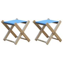 Conjunto 2 Banquetas Pescador Madeira Maciça Natural com Tecido Azul Conjunto 2 Banquetas Pescador Madeira Maciça Natural com Tecido Azul