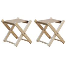 Conjunto 2 Banquetas Pescador Madeira Maciça Natural com Tecido Bege Conjunto 2 Banquetas Pescador Madeira Maciça Natural com Tecido Bege