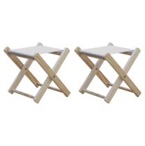 Conjunto 2 Banquetas Pescador Madeira Maciça Natural com Tecido Branco Conjunto 2 Banquetas Pescador Madeira Maciça Natural com Tecido Branco