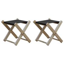 Conjunto 2 Banquetas Pescador Madeira Maciça Natural com Tecido Preto Conjunto 2 Banquetas Pescador Madeira Maciça Natural com Tecido Preto