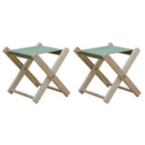 Conjunto 2 Banquetas Pescador Madeira Maciça Natural com Tecido Verde Conjunto 2 Banquetas Pescador Madeira Maciça Natural com Tecido Verde