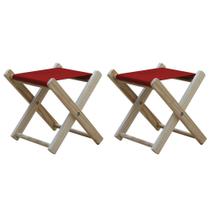 Conjunto 2 Banquetas Pescador Madeira Maciça Natural com Tecido Vermelho Conjunto 2 Banquetas Pescador Madeira Maciça Natural com Tecido Vermelho