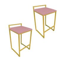 Conjunto 2 Banquetas Pietra Suede Rose Base Dourado Conjunto 2 Banquetas Pietra Suede Rose Base Dourado