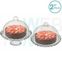 Conjunto 2 Boleiras de Vidro com e sem Pé e Tampa Pétalas de Jasmin Vitazza: Prato 32cm Para Bolo, Festa, Mesa Posta Elegante e Sustentável