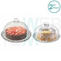 Conjunto 2 Boleiras de Vidro Sem Pé e Tampa de Vidro P e G Pétalas de Jasmin Vitazza: Prato 24cm e 32cm, Suporte para Bolos, Doces, Festas, Mesa Posta