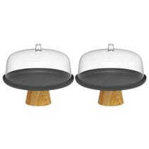 Conjunto 2 Boleiras Porta Bolos Tortas 25cm com Tampa e Pé