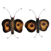 Conjunto 2 Borboletas Madeira Rústica Uso Parede 19 e 16cm
